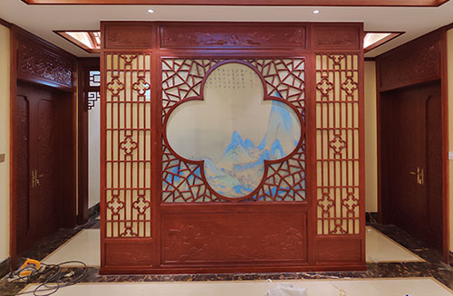 婺城会所室内装修中式仿古实木屏风隔断展示